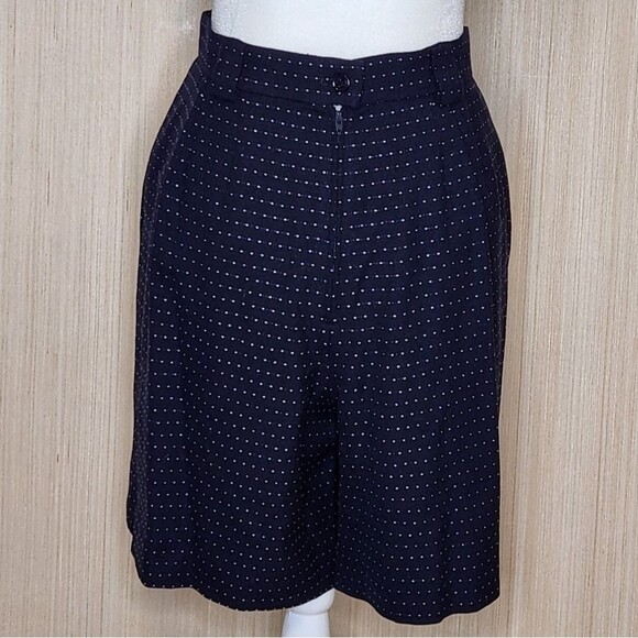 Anne Klein II Vintage 90s Wool Shorts Pleated Navy/White Dashes Women's Size 10 - Picture 5 of 13